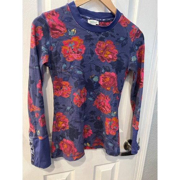 Sundance Tops - Sundance Womens Purple Floral Waffle Knit Thermal Long Sleeve Top Button Cuff XS